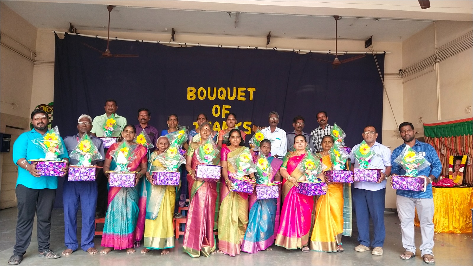 Felicitation ceremony with a welcome bouquet